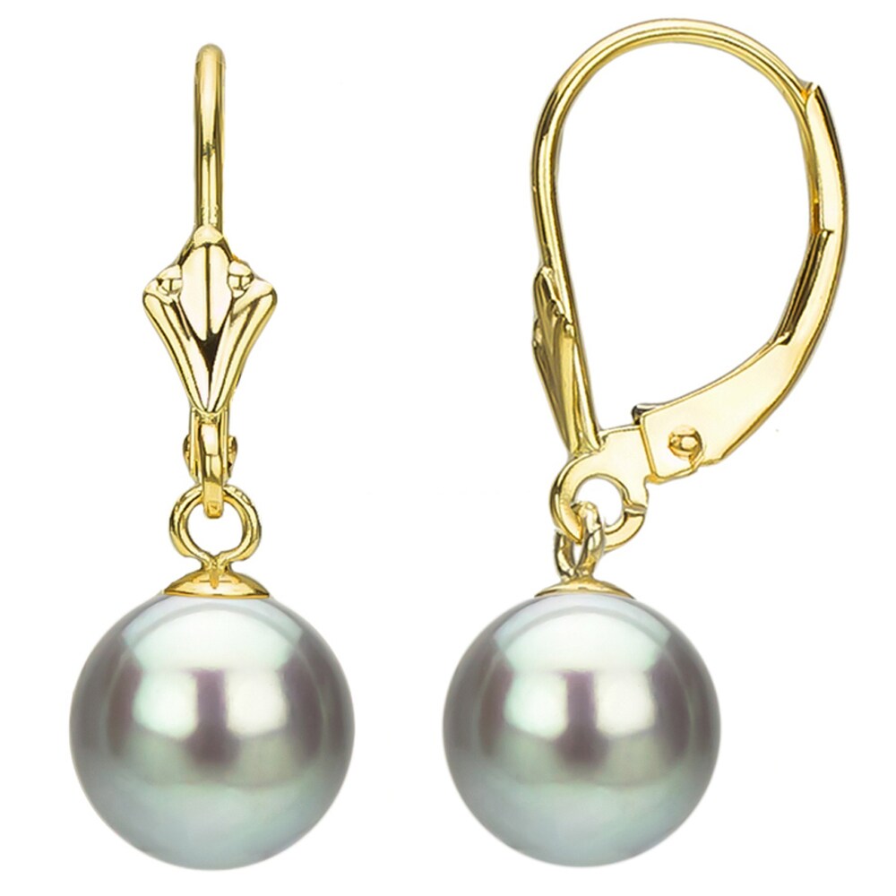 FB Jewels Solid Sterling Silver 9-10mm Grey Fw Cultured Round Pearl Stud Earrings 